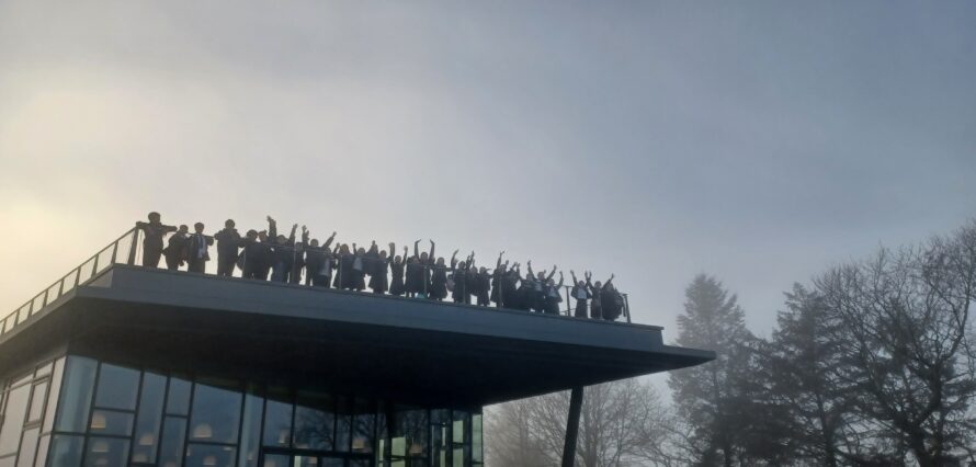 pupils celebrating school trip